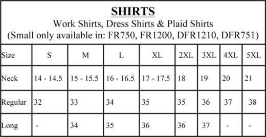 Rasco Shirt Size Chart For Choosing The Correct Size FR Shirt